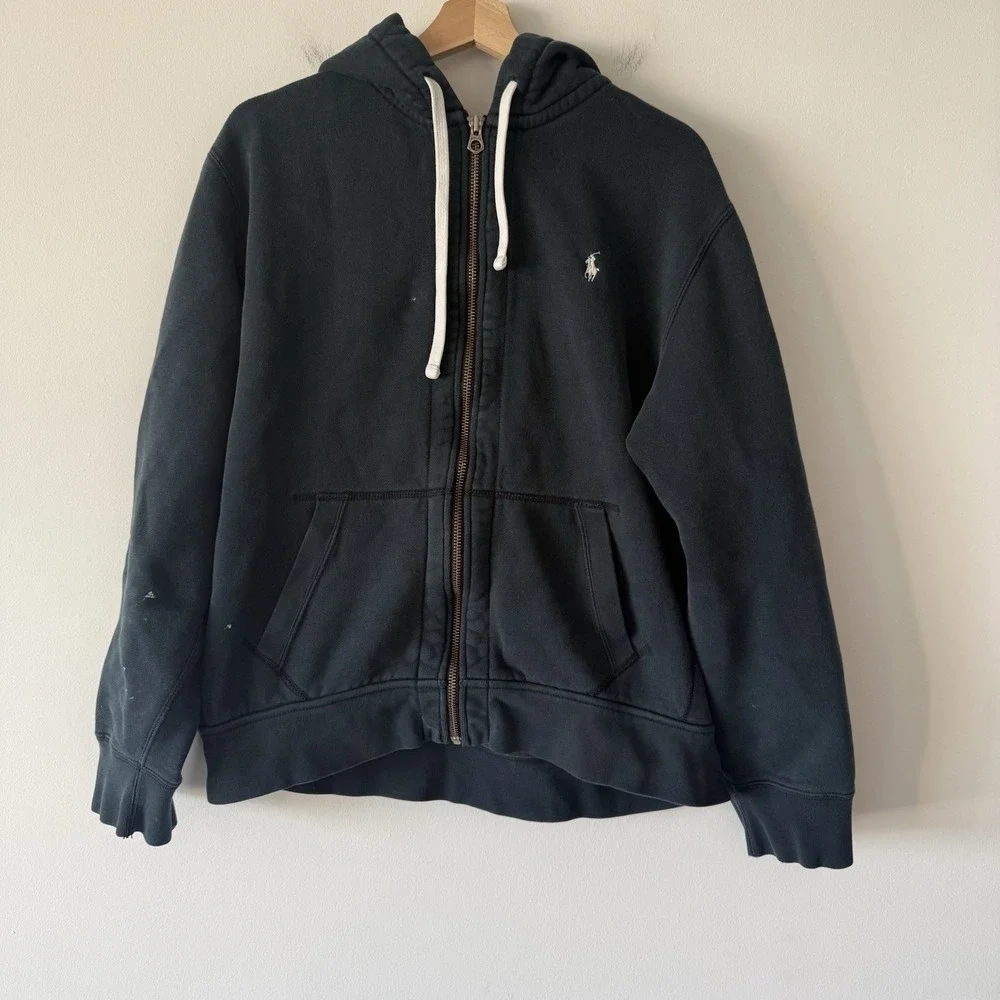 VTG Polo Ralph Lauren Hoodie Men's Sz XL Heavyweight Cotton Navy STAINS READ!